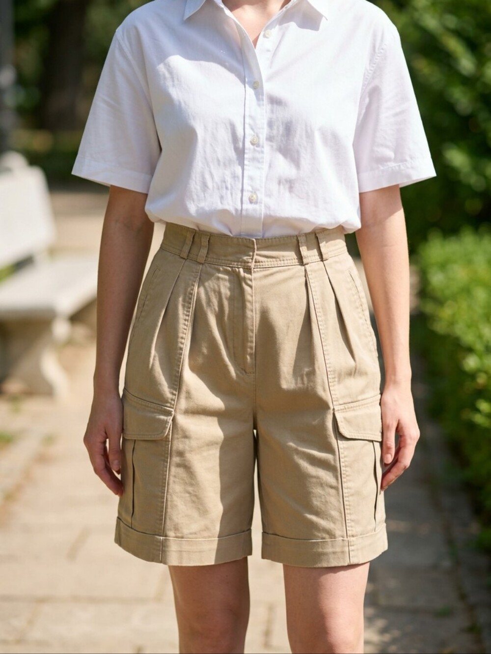 Vintage Ariella Khaki Pleated Cargo Shorts